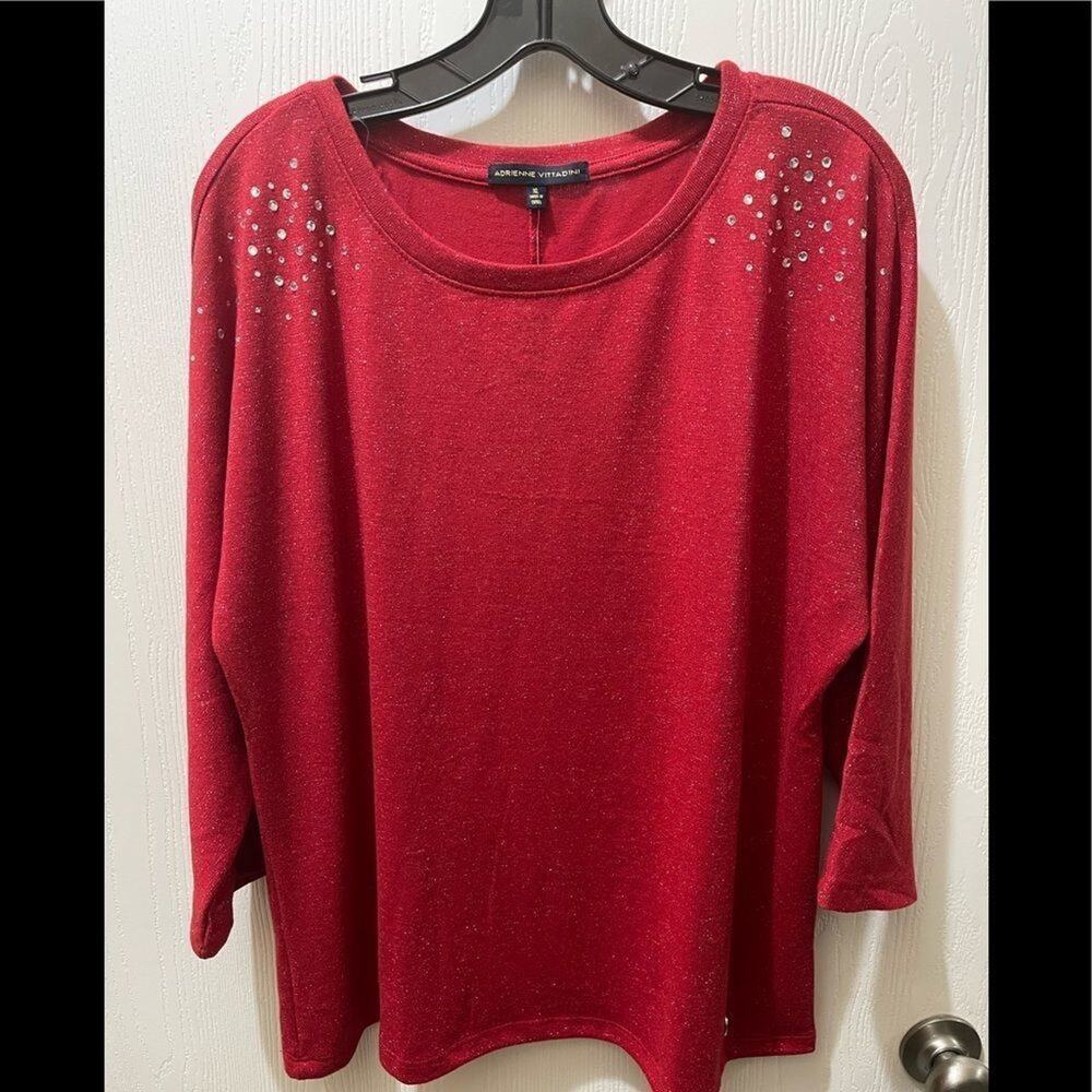 ADRIENNE Vittadini jeweled glitter top NWT - Picture 1 of 8